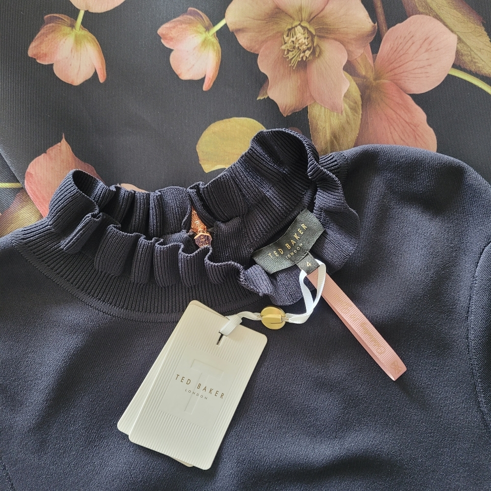 🍒NWT🍒 TED BAKER NAVY FIT & FLARE DRESS - Picture 13 of 14